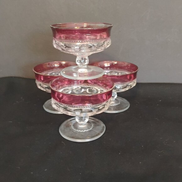 Tiffin Franciscan Kings Crown Cranberry Flash Dessert/Sherbet/Champagne Set of 4 - Picture 1 of 5